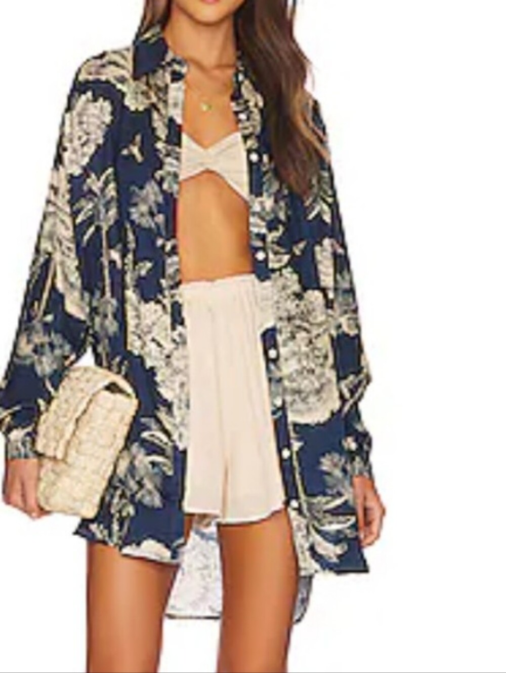 Maaji Navy and Cream Floral Button-Down Shirt Women Size M Nwot